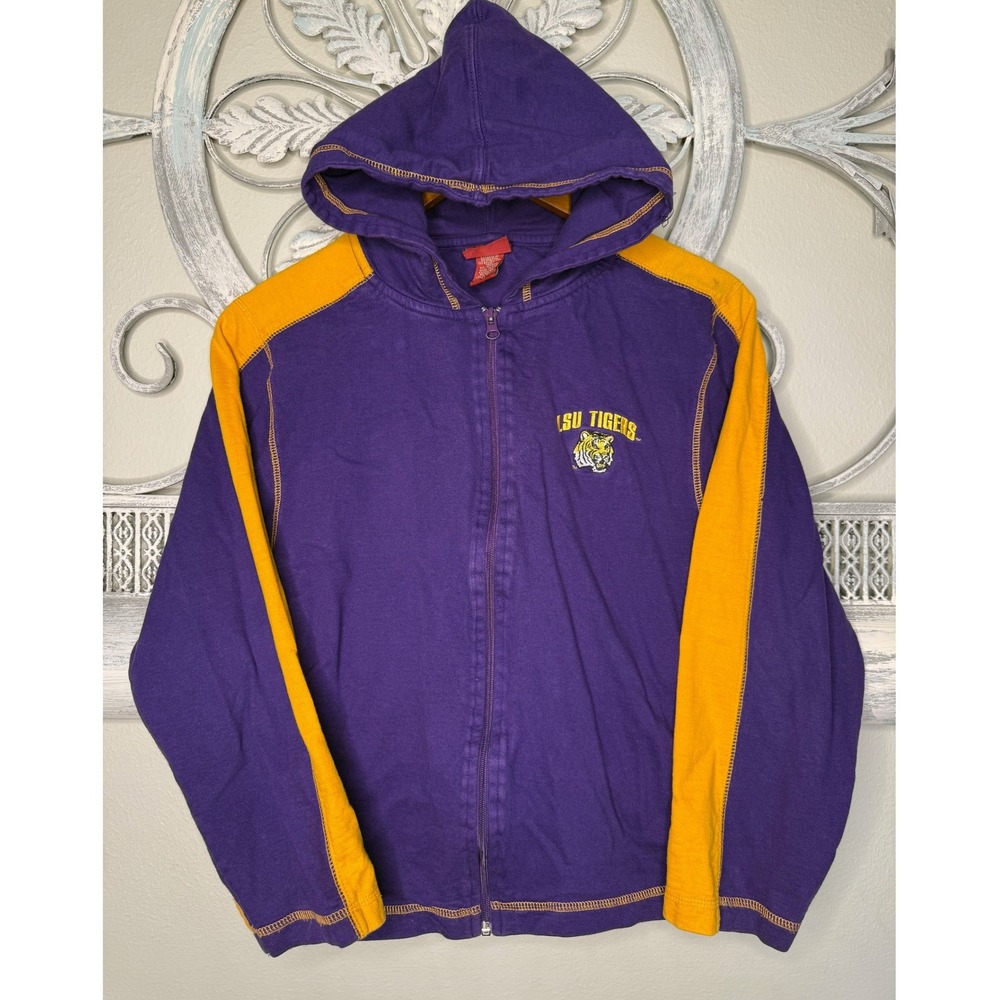 Red Oak LSU Tigers Purple Gold Full Zip Hoodie Sweatshirt Womens Medium